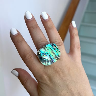 Giant Abalone Ring Statement Ring in Handmade Sterling Silver 