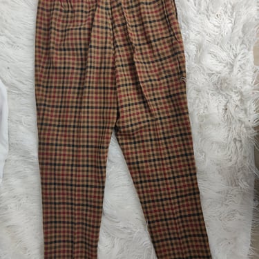 Vintage 60s Plaid Wool Cigarette Pants // High Waisted Tartan Brown Trousers with Pockets 