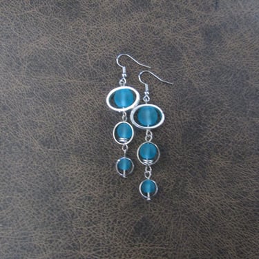 Long sea glass earrings, bohemian earrings, beach earrings, bold earrings, boho earrings, blue dangle earrings, geometric earrings, artisan2 