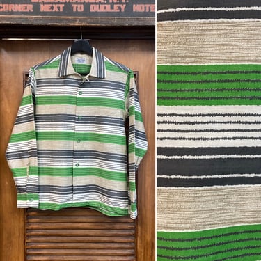Vintage 1950’s -Deadstock- Atomic Gradation Stripe Loop Collar Cotton Rockabilly Shirt, 50’s Button Down, Vintage Clothing 
