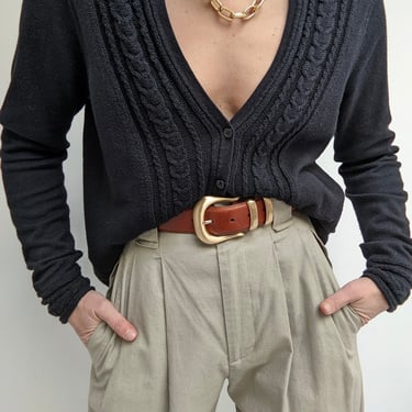 Vintage Onyx Cable-Knit Accent Cardigan