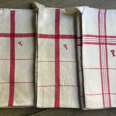 1 French Linen Torchon, Kitchen Tea Towel, Red Stripe, French Farmhouse, Farm Table, 10 Available 