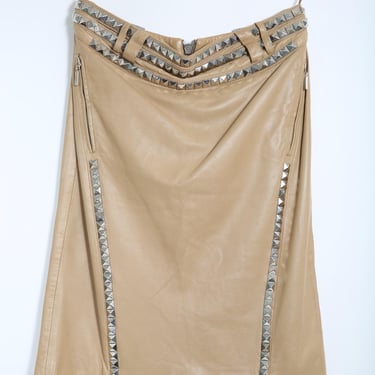 VERSACE Skirt Leather Midi Skirt with Silver Studs Designer Streetwear 