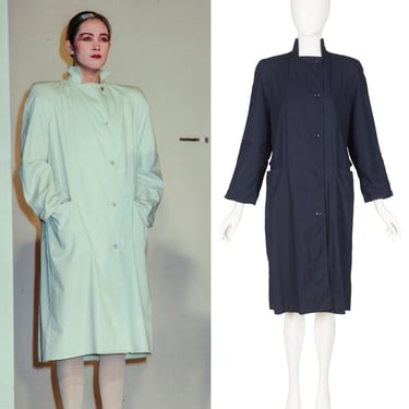 Anne-Marie Beretta for Ramosport 1980 S/S Vintage Navy Cotton Pleated Back Trench Coat 