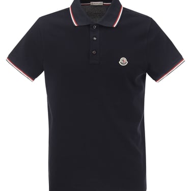 Moncler Men Cotton Pique Polo Shirt With Tricolor Trim