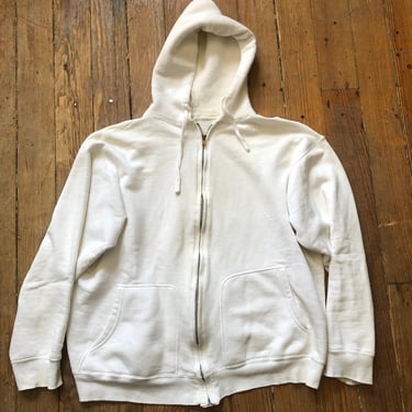 1950s Cotton Zip Hoodie in White Small Medium 