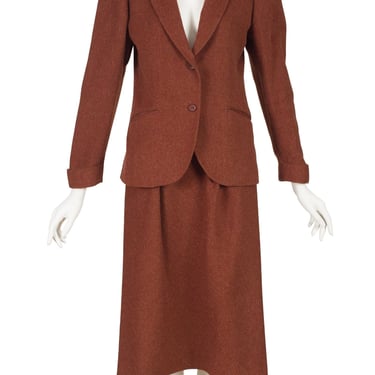Ted Lapidus 1970s Vintage Brown Alpaca Puff Shoulder Skirt Suit Sz XS 