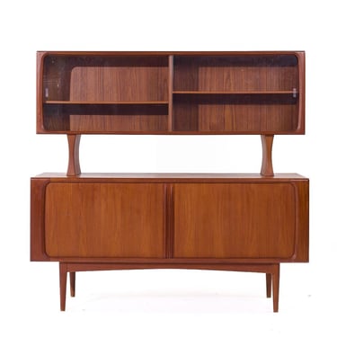 Bernhard Pedersen Mid Century Danish Teak Tambour Door Credenza and Hutch - mcm 