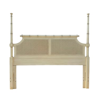 Henry Link Queen Post Headboard - Vintage Bali Hai Faux Bamboo Rattan Cane Creamy White Hollywood Regency Palm Beach Bedroom Furniture 