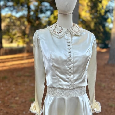 Elegant 1950s Satin Get Away Wedding  Dress and Matching Jacket 36 Bust Vintage 