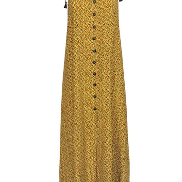 Faithfull the Brand - Yellow Sleeveless w/ Tassel Tie Straps Floral Midi Dress Sz 4