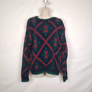 Vintage 90s Navy, Green, & Red Sweater 