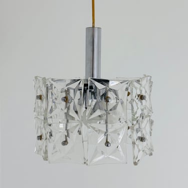 Mid-Century Crystal Glass & Chrome Pendant Lamp from Kinkeldey, 1960s 