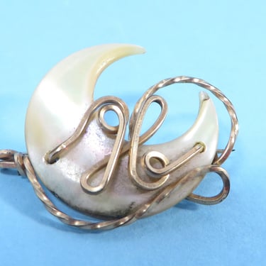 Vintage Mother of Pearl Gold Tone "H" Brooch Pin 