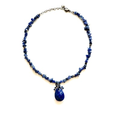 Vintage Native American Santo Domingo Lapis Lazuli Heishi Necklace Sterling Silver Jewelry 