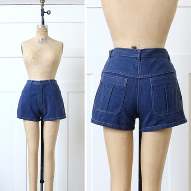 vintage 1970s denim jean shorts • "sport jeans" big pocket boho short-shorts 