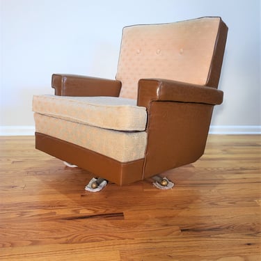 Mid Century Vinyl Swivel Rocking Lounge Chair 