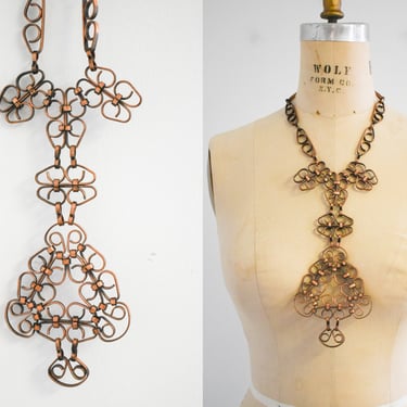 1960s Handmade Copper Statement Link Necklace 
