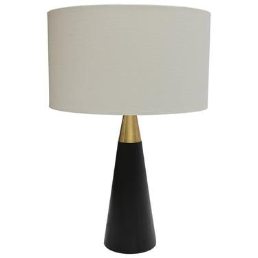 Custom Brass and Black Table Lamp with Ivory Linen Shade