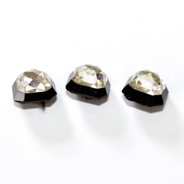Vintage Precision Cut Glass Diminutive Buttons - Set of Three Faceted Clear and Black Glass 10mm 