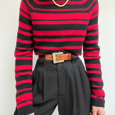 Vintage Red Striped Italian Wool Turtleneck