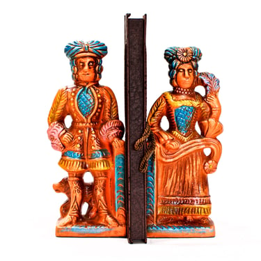 VINTAGE: LARGE Chalkware Granada Book Ends - Man and Woman Book Ends - 