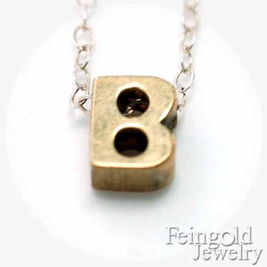 Letter B - Necklace - Tiny Initial - Vintage Brass Pendant on Sterling Silver Chain - Free US Shipping 