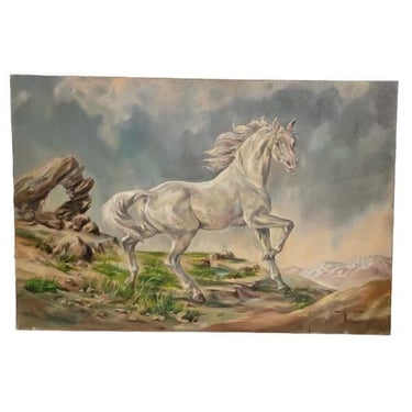 Oil On Canvas White Horse Painting 