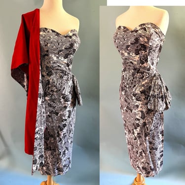 Sexy Vintage 1950s Sarong Dress with matching Reversible shawl  -- Size Small 