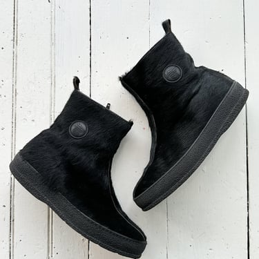 1990s Ammann of Switzerland Black Ponyhair Fleece-Lined Boots 