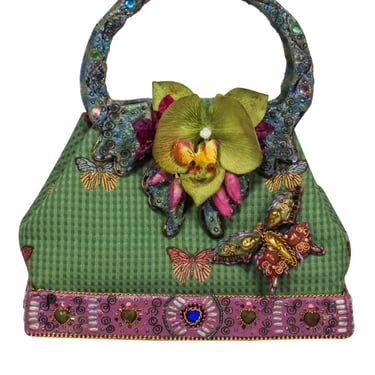 Mary Frances - Green Embroidered w/ Jewel &amp; Floral Details Mini Bag