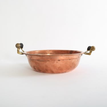 Antique Vintage solid copper bowl | S & Co. Sternau New York Copper Pan With Wooden Handles 