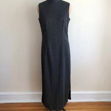 Black and Silver Lurex Maxi Dress with Mockneck - 1970s 