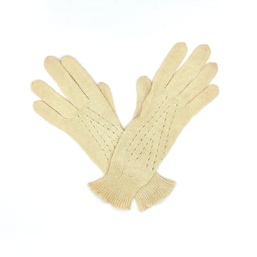 Vintage 1930s 1940s Ivory Gloves, Fine Gauge Rayon Knit w/Pointelle Detailing 