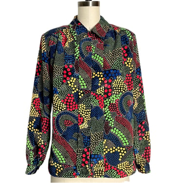 Impressions of California graphic dot pattern blouse - 1980s vintage - size medium 