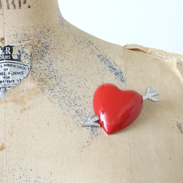 vintage 1990s red heart & arrow brooch • designer Bob Mackie rhinestone runway pin 
