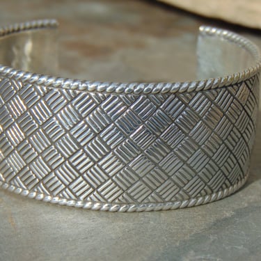 James Rogers Sterling Silver Wide Cross Hatched Pattern Cuff Bracelet - 55 Grams 