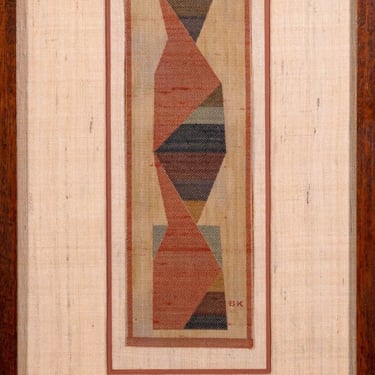 Boris Kroll Mid Century Modern Woven Fabric Monogram BK Signed Verso Framed 1965 