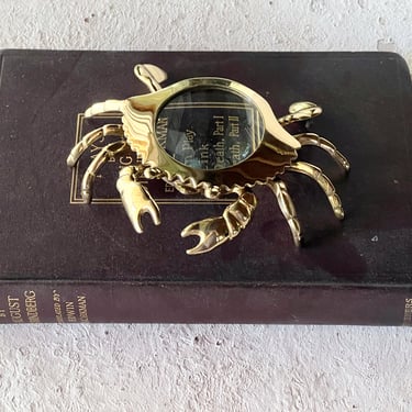 Crab Magnifying Glass, Vintage Brass Crab Paperweight 