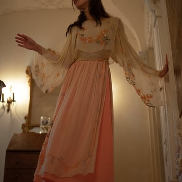 Rare handmade vintage beaded silk chiffon blouse and skirt set angelic ethereal 