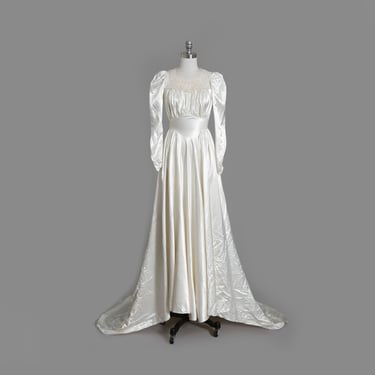 Antique vintage 40s floral lace satin wedding dress | 1940s New York Creation liquid satin wedding dress 