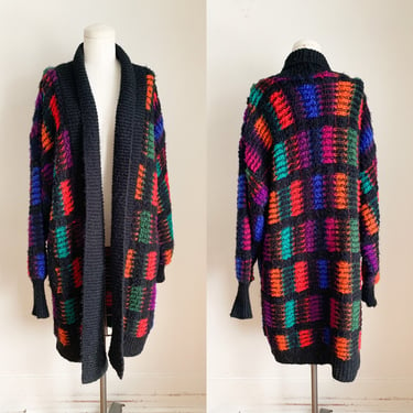 Vintage Black & Rainbow Open Front Cardigan / one size fits most 