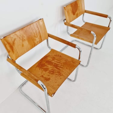 set of tow Bauhaus cognac original  Desk Chair by Mart Stam & Marcel Breuer for Fasem Italy 1980s 