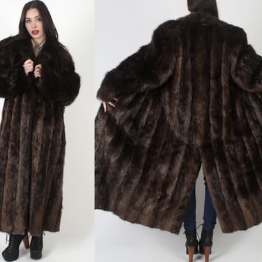 Full Length Real Beaver Fur Coat, Vintage 80s Oversized Long Winter Overcoat, Heavyweight Warm Mountain Man Jacket 