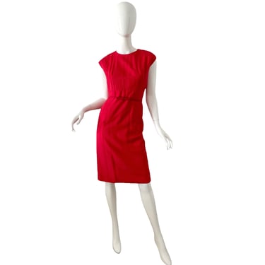 50s Ben Reig Silk Dress / Vintage Montaldos Red Shantung Dress / 1950s Party Wiggle Dress XS 
