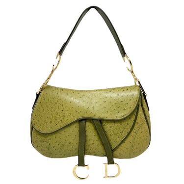 Dior Green Ostrich Double Saddle