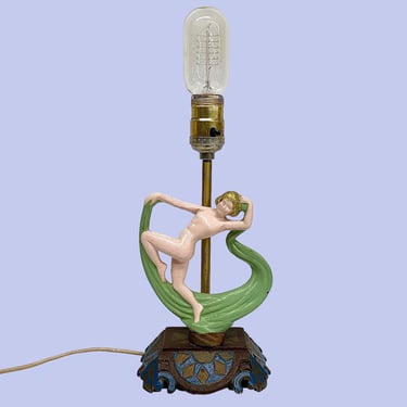Antique Table Lamp Retro 1930s Art Deco + Cast Iron + Nude Woman + Dancing + Hand Painted + Mood Lighting + Home Decor + Lighting + 