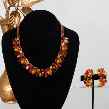 Beautiful 1950's Autumn Leaves Rhinestone Necklace Set