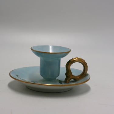 vintage JP France porcelain candle holder in pale blue 