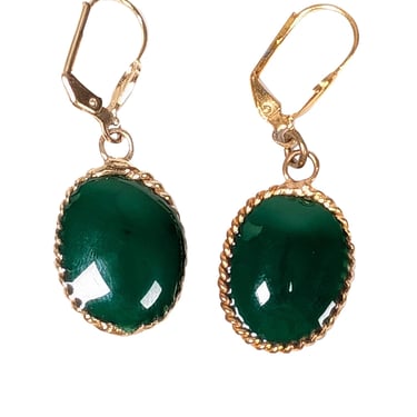 Marguerite de Valois - Gold Colored & Green Drop Dangle Earring